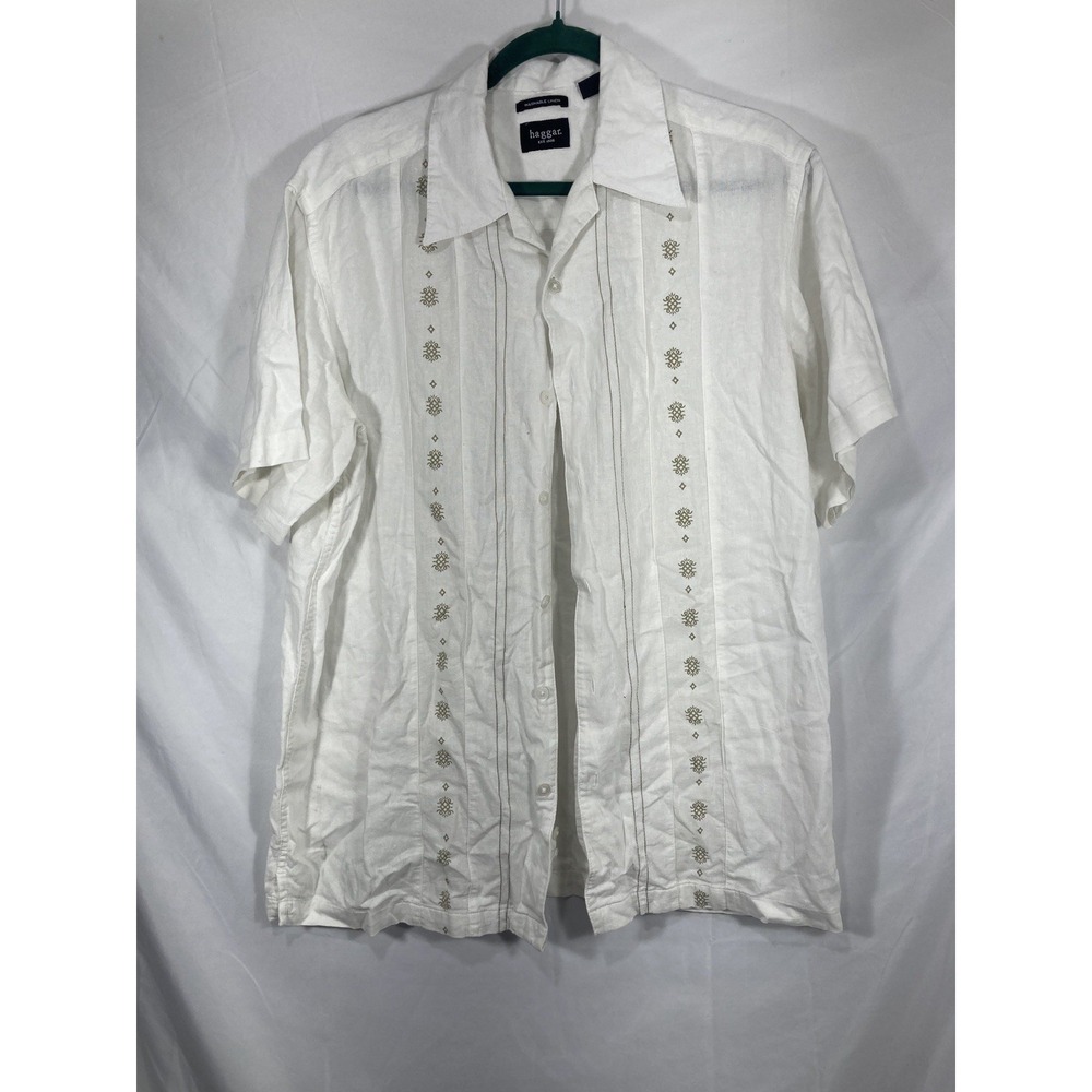 Hagger: 55% Linen short Sleeve Button Up Shirt brand size Large